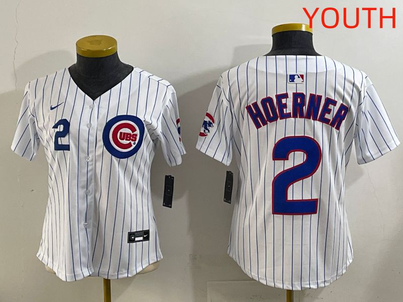 Youth 2025 Chicago Cubs #2 Hoerner White Stripe Game Nike MLB Jersey style 2->youth mlb jersey->Youth Jersey